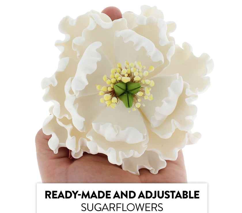 Peony Sugar Flower Decoration for Cakes, by Global Sugar Art, White Bloom