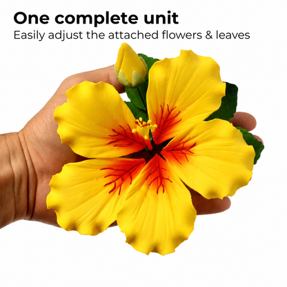 Yellow Tropical Hibiscus with Leaves