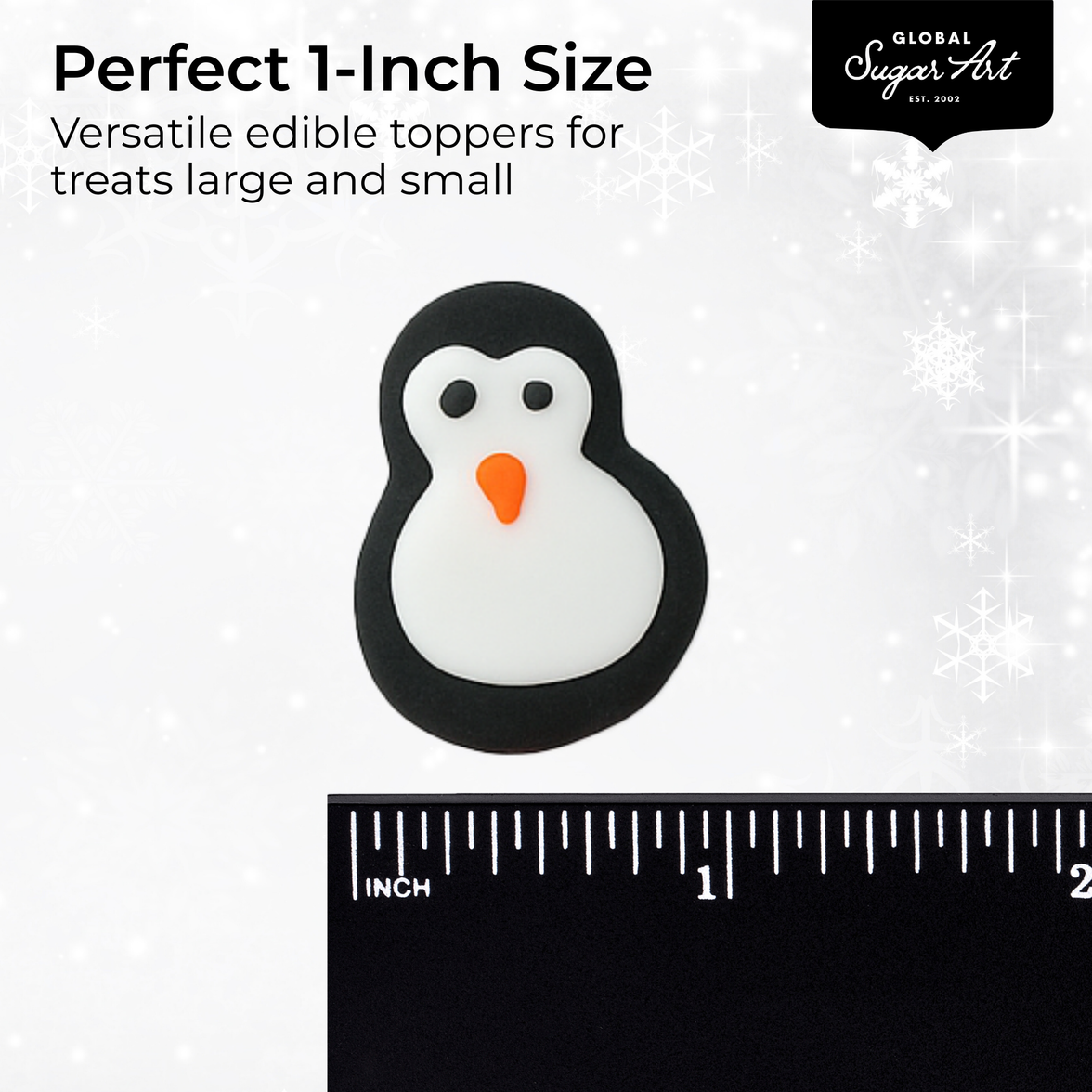 Christmas Cupcake Toppers, Edible Royal Icing Decorations, by Global Sugar Art (Penguin Chimney)