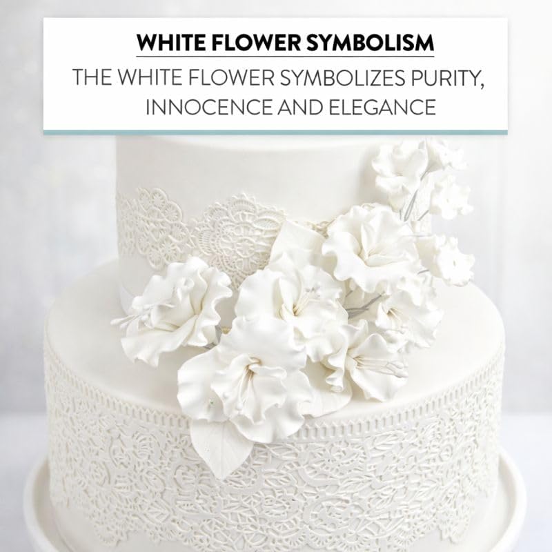 Flower Blossom Spray, Gum Paste Sugar Flowers for Cake Decorating, White Cherry Blossoms with Leaves