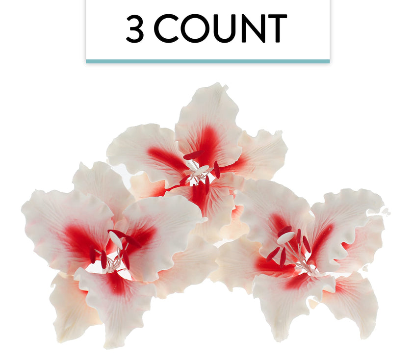 Rubrum Lily Cake Topper, Sugar Flower Lilies by Global Sugar Art, Red and White, 3 Count