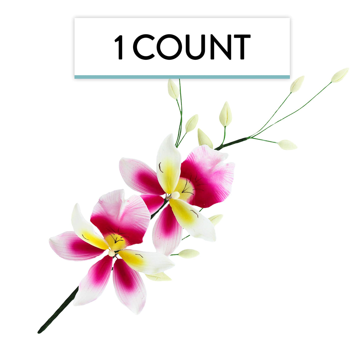 Orchid Sugar Cake Flower Sprays, Deep Pink and Yellow Double Orchid Spray, by Global Sugar Art