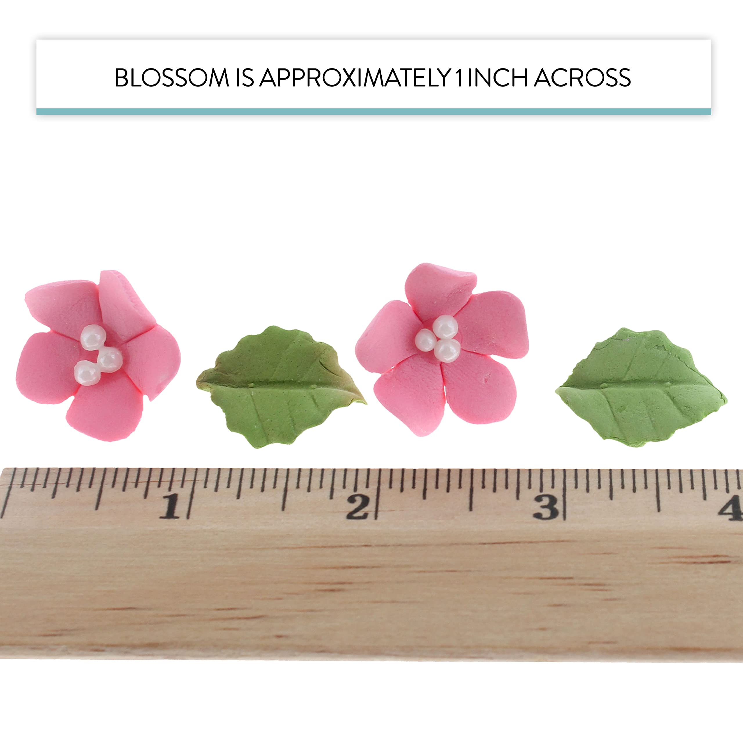 Flower Blossoms with Leaves, Edible Sugar Flowers for Cakes & Cupcakes, by Global Sugar Art, Pink