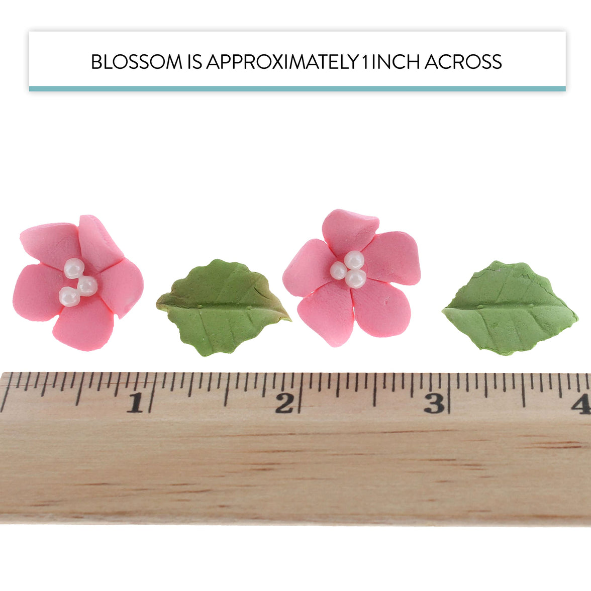 Flower Blossoms with Leaves, Edible Sugar Flowers for Cakes & Cupcakes, by Global Sugar Art, Pink