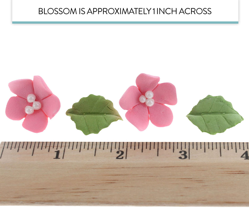 Flower Blossoms with Leaves, Edible Sugar Flowers for Cakes & Cupcakes, by Global Sugar Art, Pink