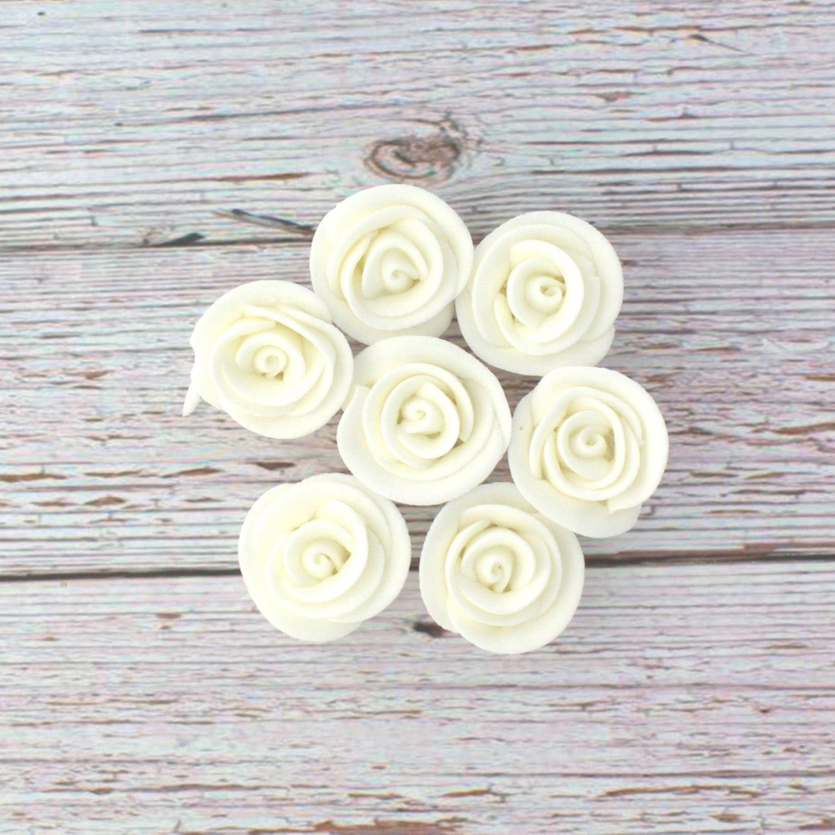 Premium Edible Roses for Cakes and Cupcakes, Sweet Royal Icing Roses, by Global Sugar Art, White