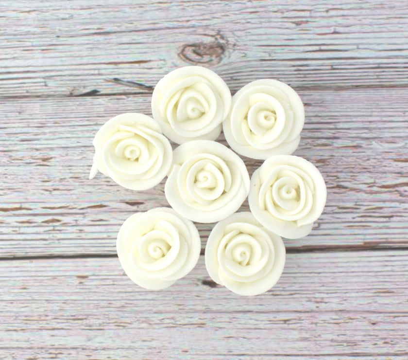 Premium Edible Roses for Cakes and Cupcakes, Sweet Royal Icing Roses, by Global Sugar Art, White