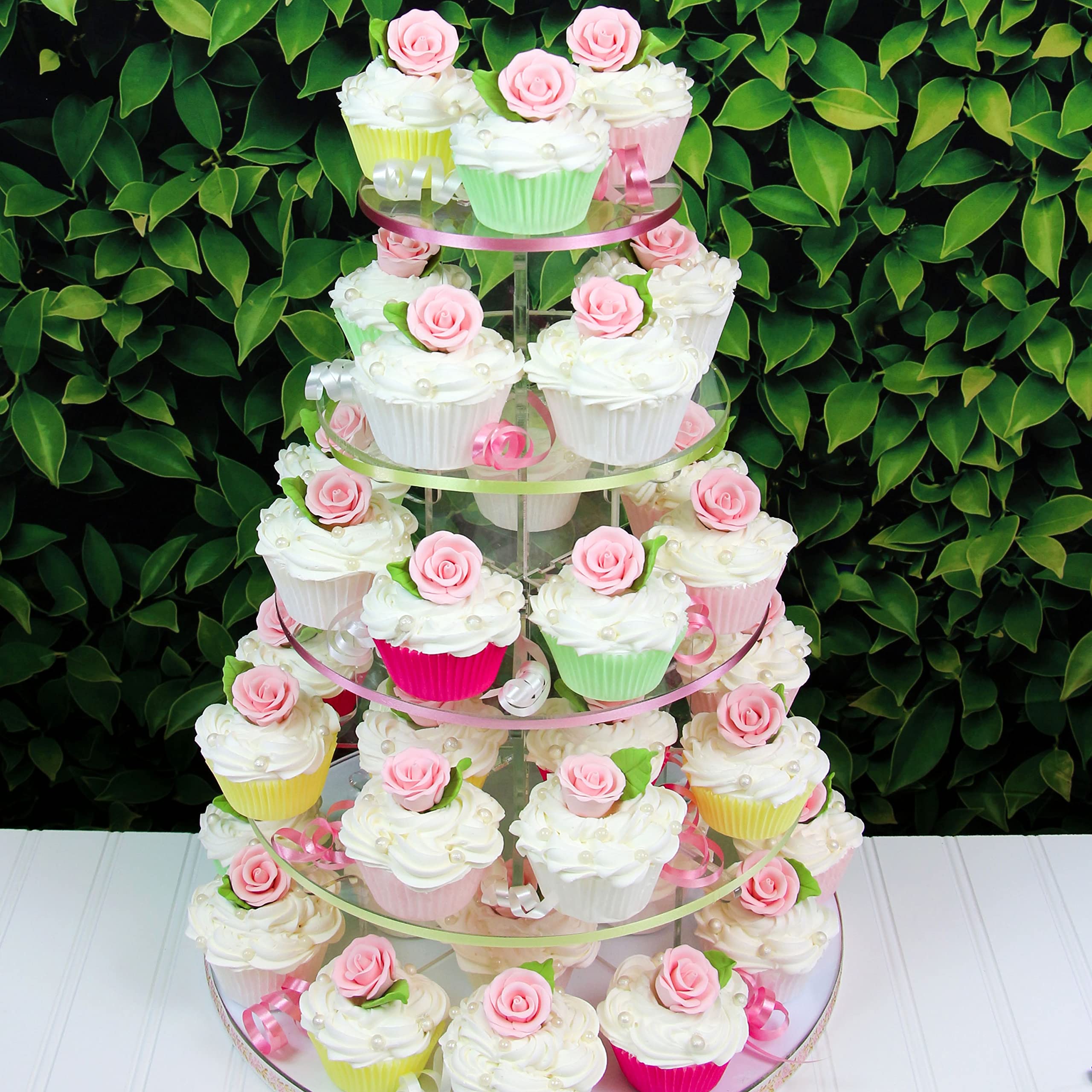 Premium Edible Roses with Leaves, Edible Sugar Cake & Cupcake Flower Kit, by Global Sugar Art, Pink