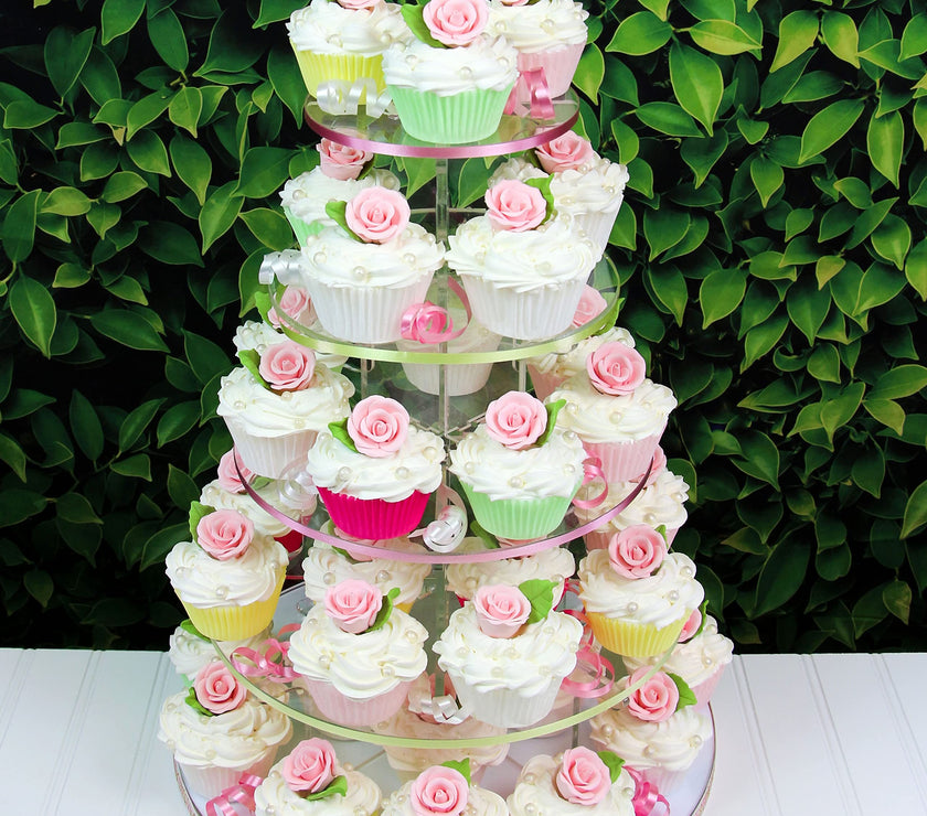 Premium Edible Roses with Leaves, Edible Sugar Cake & Cupcake Flower Kit, by Global Sugar Art, Pink