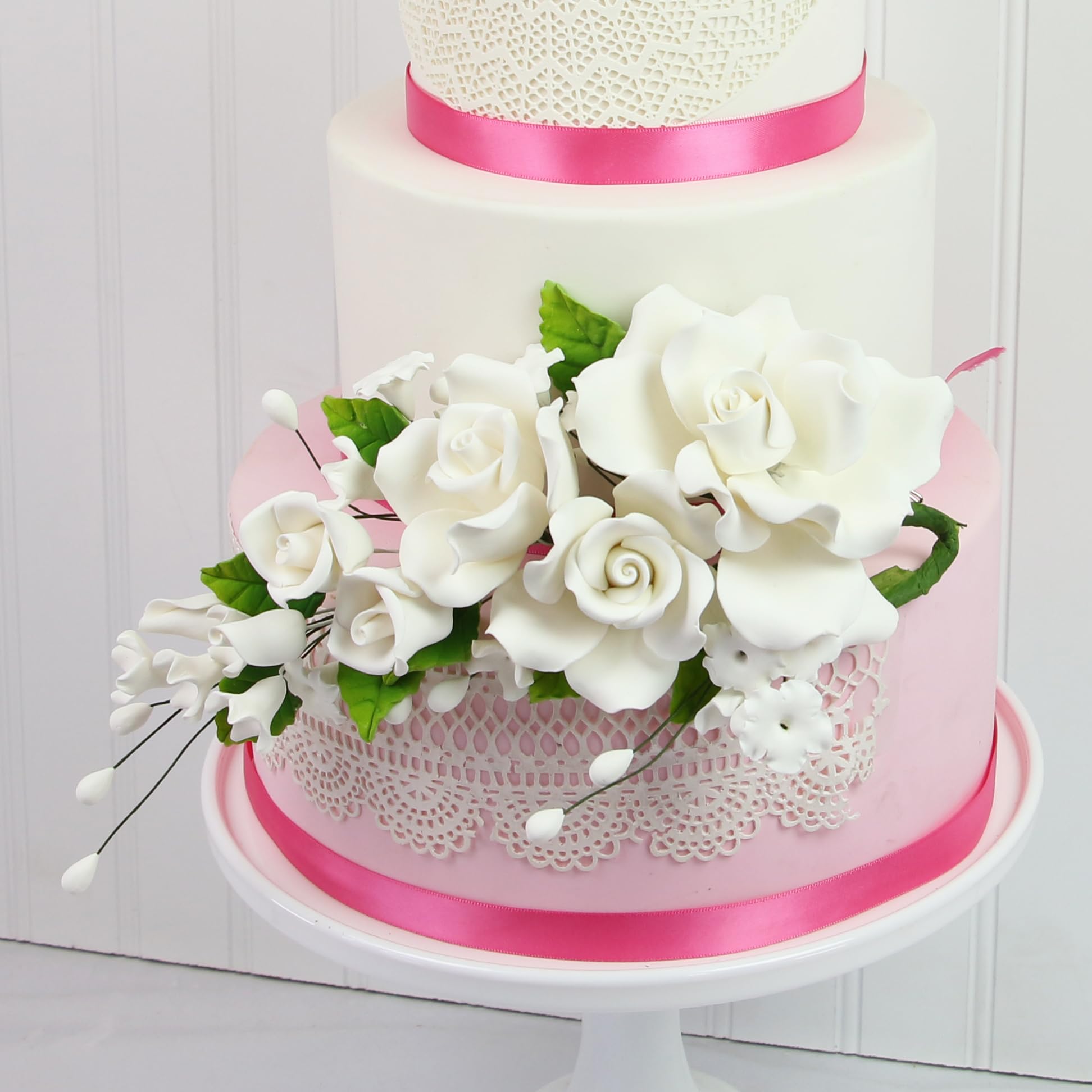 Wedding Cake Spray, Premium Rose Spray by Global Sugar Art, Large, White, 1 Count