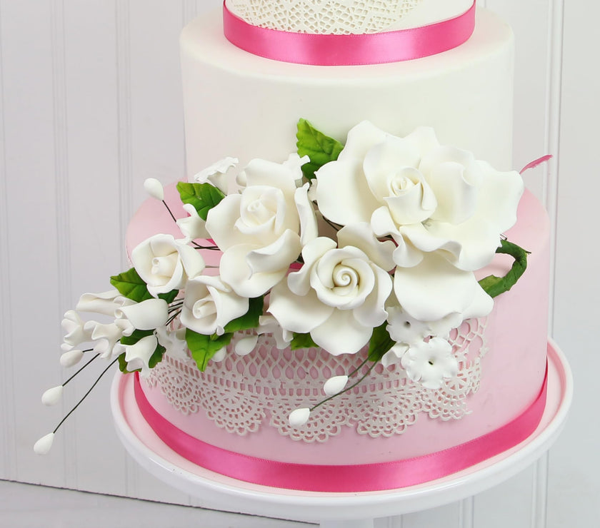Wedding Cake Spray, Premium Rose Spray by Global Sugar Art, Large, White, 1 Count