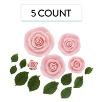 Exquisite Rose & Leaf Kit, Sugar Cake Flowers by Global Sugar Art, Pink Roses with Leaves, 15-Piece Set