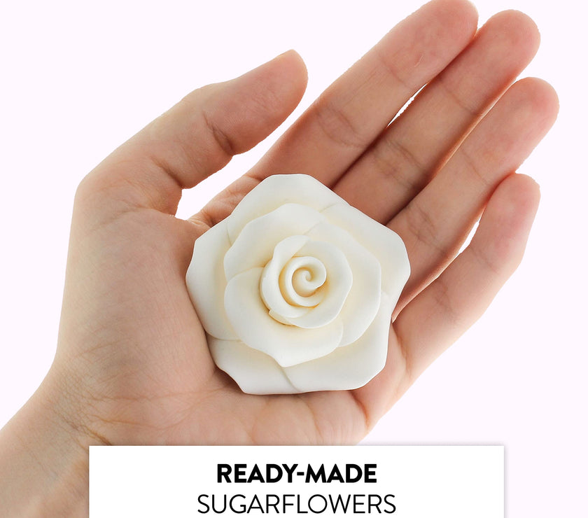 Shrub Rose Sugar Flowers for Cakes, by Global Sugar Art, Large, White