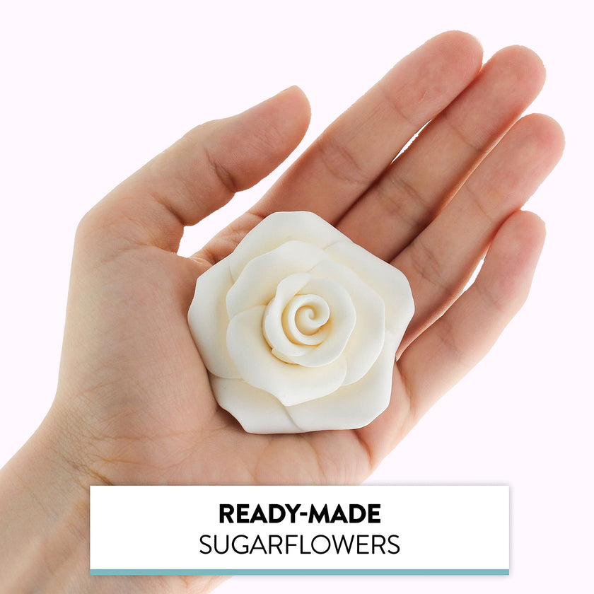 Shrub Rose Sugar Flowers for Cakes, by Global Sugar Art, Large, White