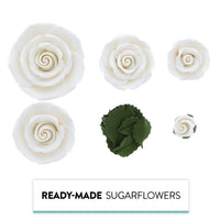 Exquisite Rose & Leaf Kit, Sugar Cake Flowers by Global Sugar Art, White Roses with Leaves, 15-Piece Set