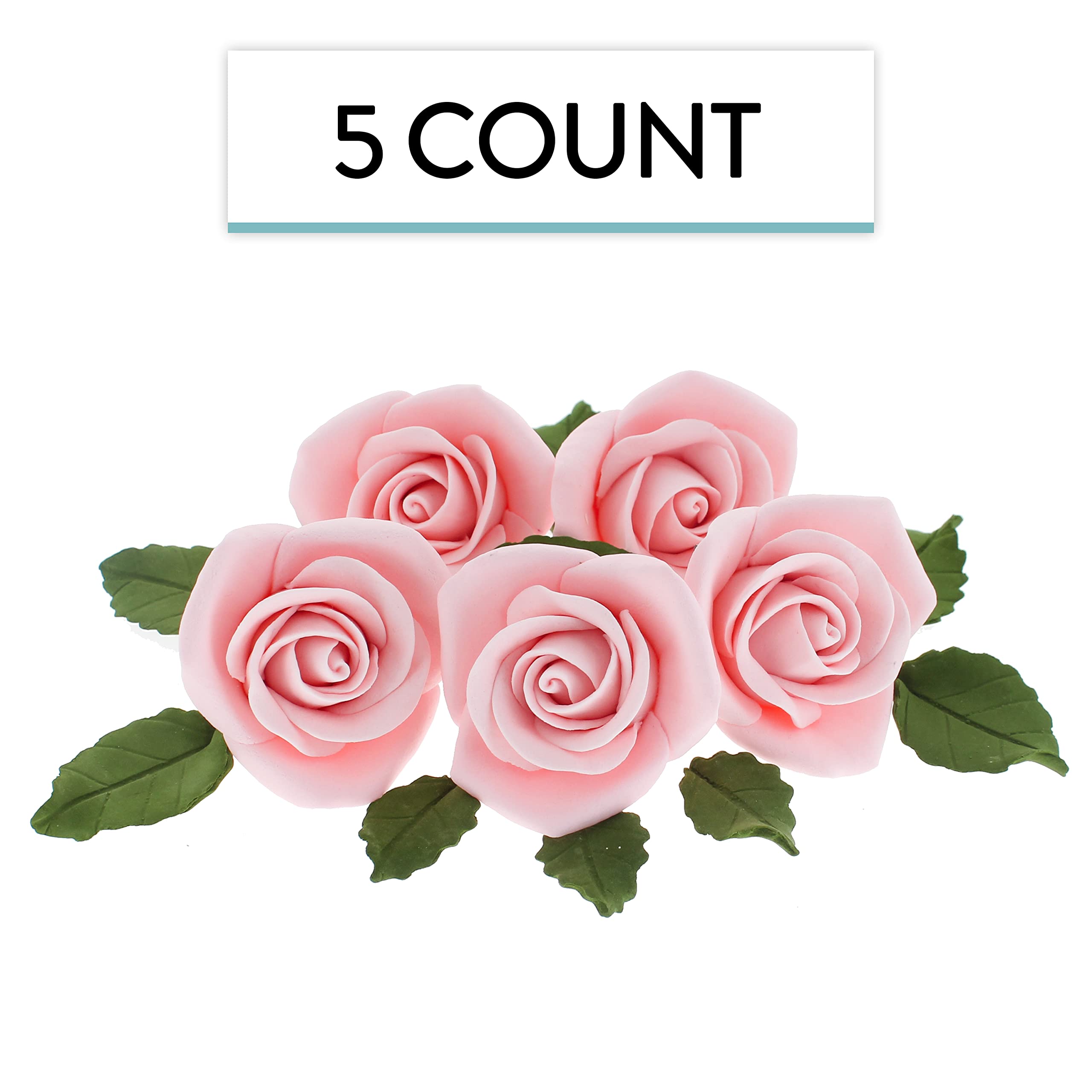 Peace Rose Sugar Flowers with Leaves, Cake Decorating Kit, by Global Sugar Art, Medium, Pink