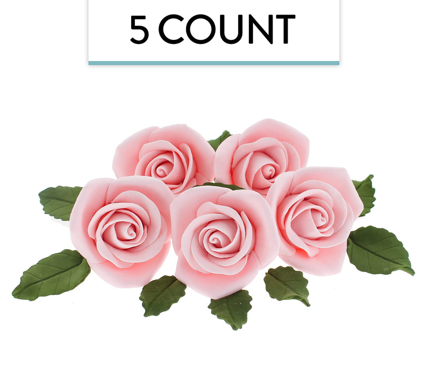 Peace Rose Sugar Flowers with Leaves, Cake Decorating Kit, by Global Sugar Art, Medium, Pink