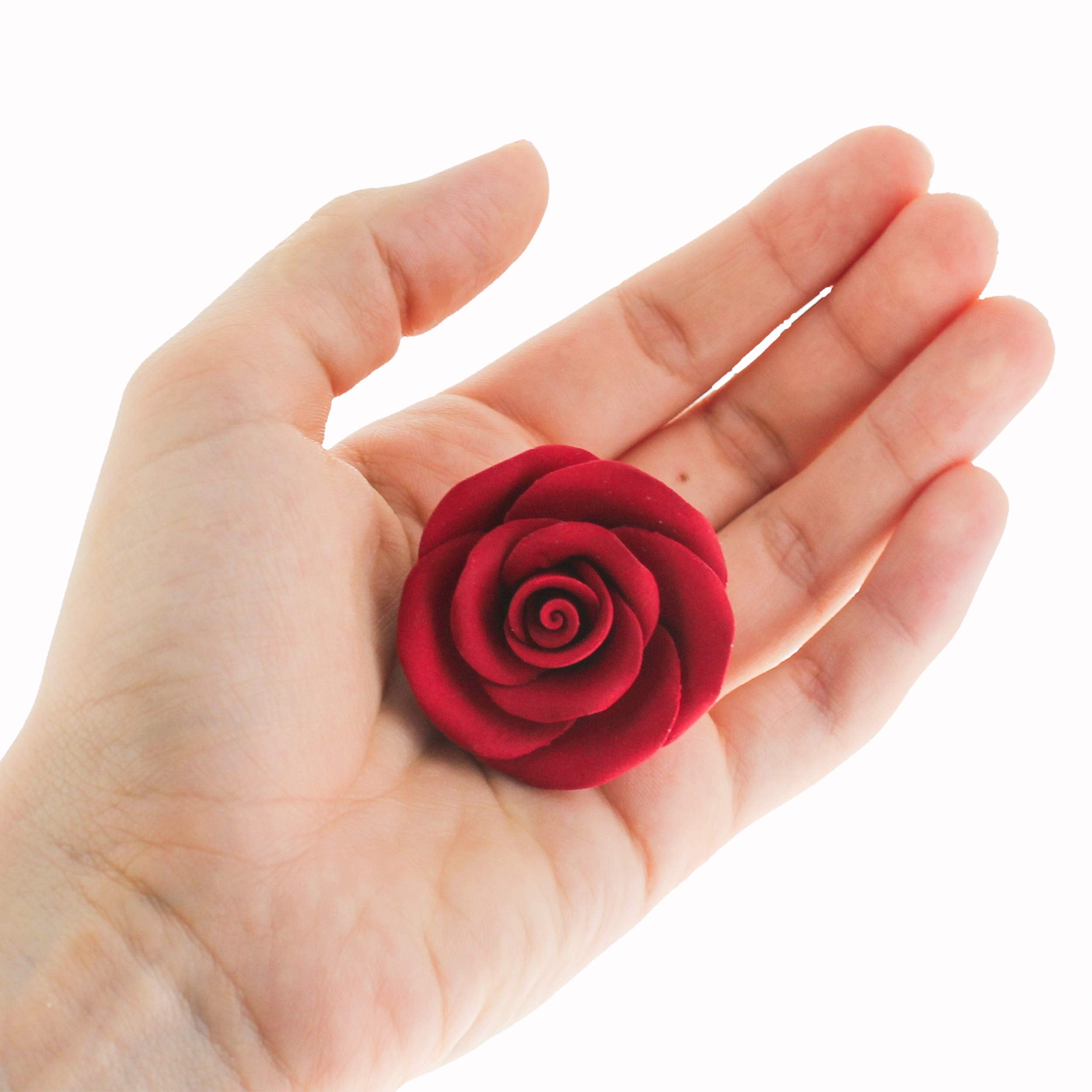 Classic Tea Rose Sugar Cake Flowers, by Global Sugar Art, Wired, Red with Green Calyx, Medium