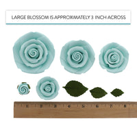 Exquisite Rose & Leaf Kit, Sugar Cake Flowers by Global Sugar Art, Baby Blue Roses with Leaves, 15-Piece Set