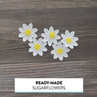 Edible Daisy Cake Decorations, White and Yellow Sugar Flowers, Unwired 1 Inch, Daisy Cupcake Toppers, Edible Flowers Cake Decorations by Chef Alan Tetreault, Global Sugar Art