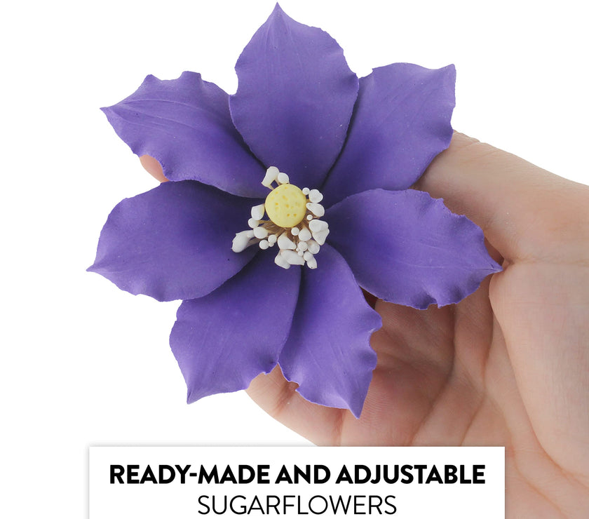 Clematis Gum Paste Sugar Cake Flowers by Global Sugar Art, Purple, 3 Count