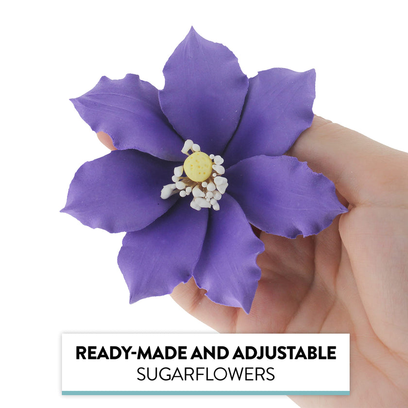 Clematis Gum Paste Sugar Cake Flowers by Global Sugar Art, Purple, 3 Count