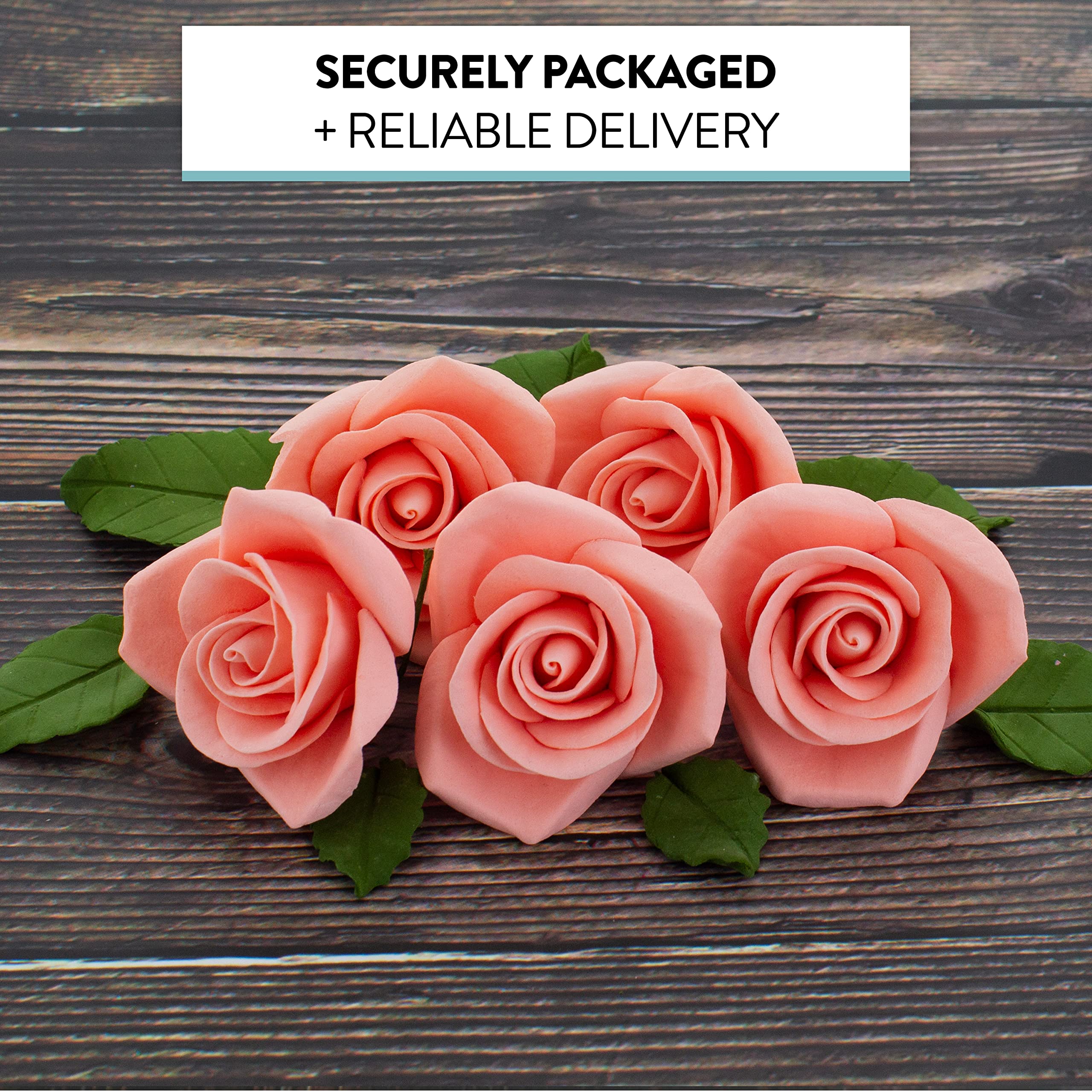 Peace Rose Sugar Flowers with Leaves, Cake Decorating Kit, by Global Sugar Art, Medium, Apricot