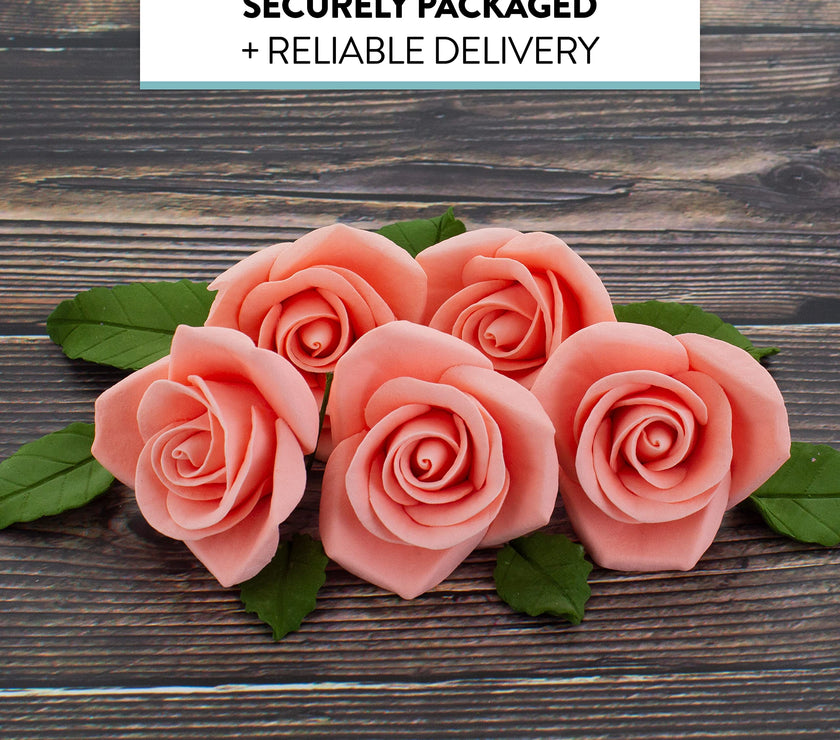 Peace Rose Sugar Flowers with Leaves, Cake Decorating Kit, by Global Sugar Art, Medium, Apricot