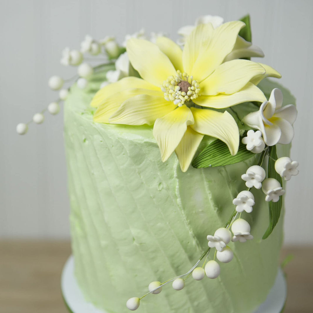 Lily of the Valley Sugar Cake Flower Spray with Leaves, by Global Sugar Art, White