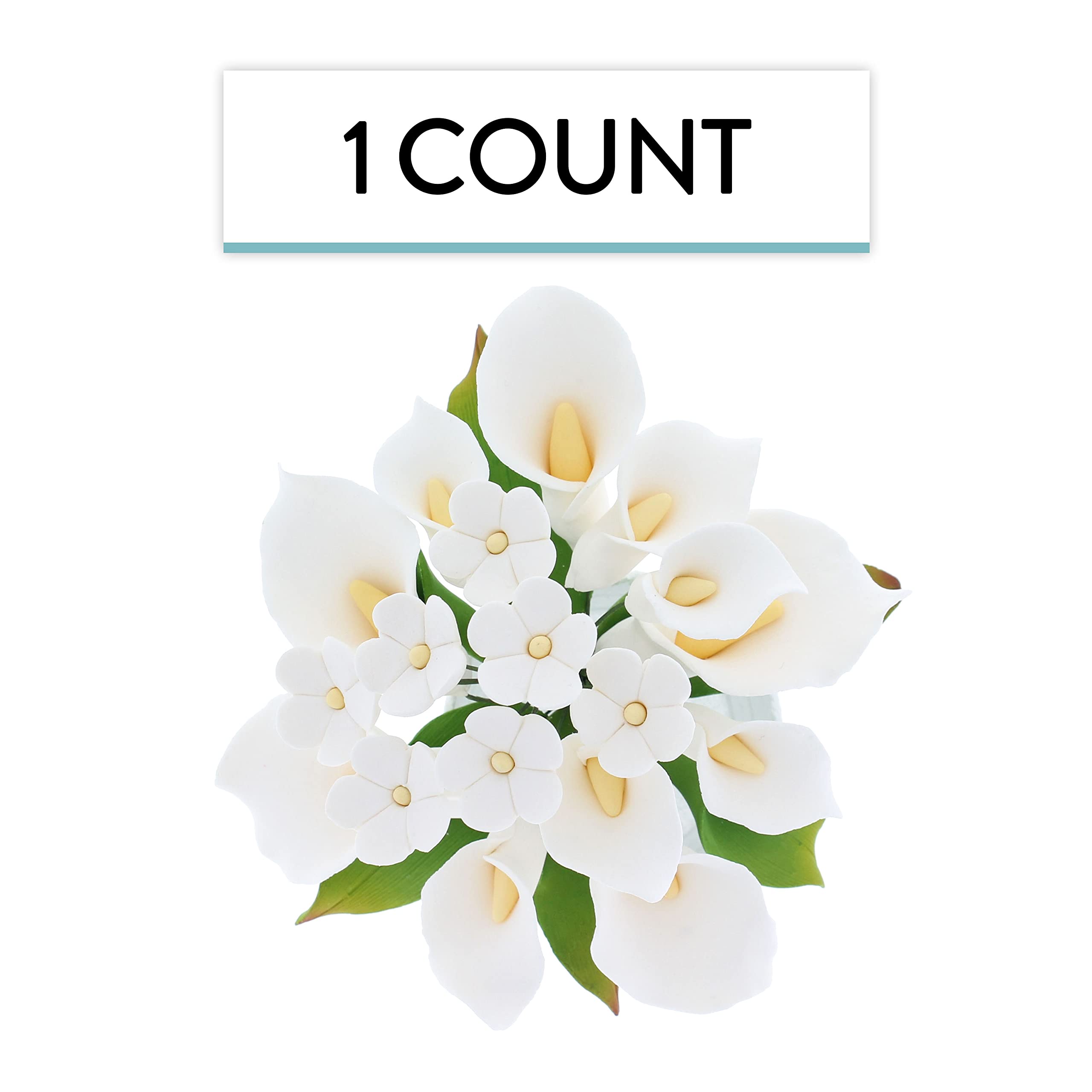 Wedding Cake Topper, White Calla Lily and Blossom Bouquet, by Global Sugar Art