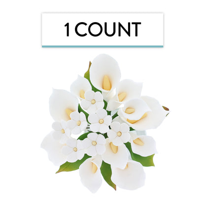 White Calla Lily and Blossom Bouquet for Wedding Cakes, 1 Count