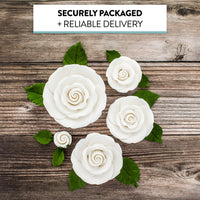 Exquisite Rose & Leaf Kit, Sugar Cake Flowers by Global Sugar Art, White Roses with Leaves, 15-Piece Set