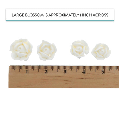 Tiny White Rose Toppers, Assorted Sizes, 24 Count