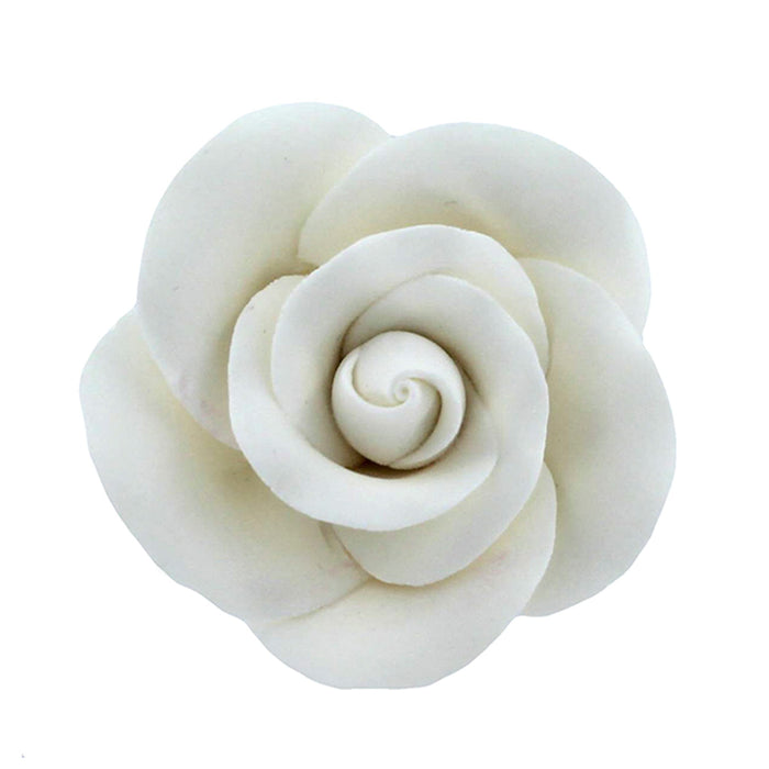 Classic Tea Rose Sugar Cake Flowers, by Global Sugar Art, Wired, White, Medium