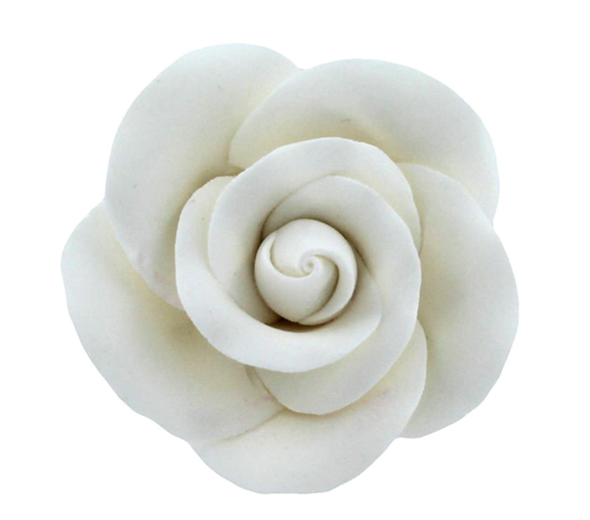 Classic Tea Rose Sugar Cake Flowers, by Global Sugar Art, Wired, White, Medium