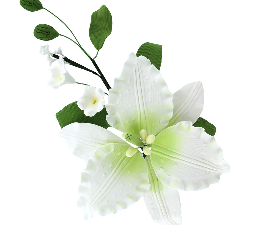 Sugar Lilies, Lily Flower Sprays, Cake Toppers by Global Sugar Art, White Casablanca Easter Lily Spray