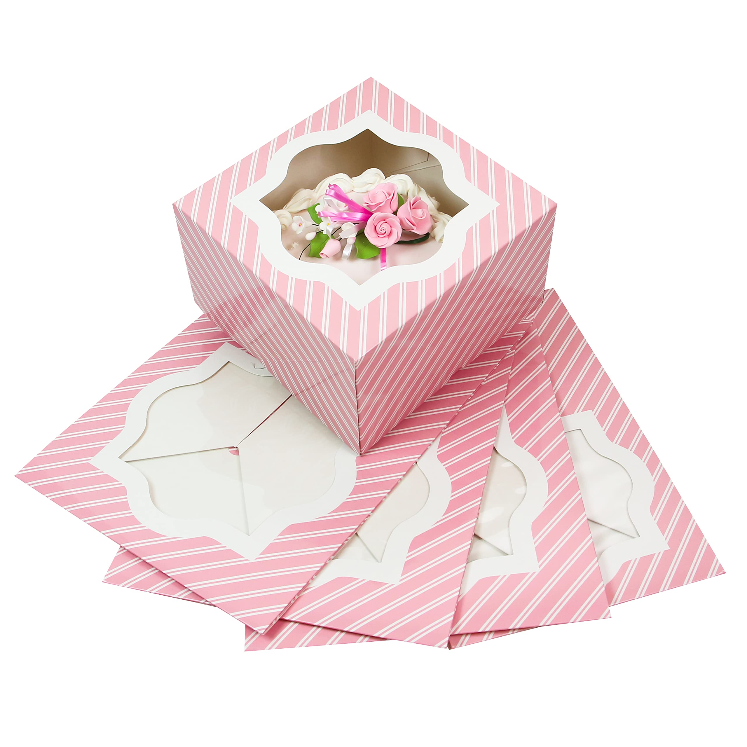 Global Sugar Art Auto-Popup Extra Deep Square Cake Box with Window, 10 x 10 x 6 Inches