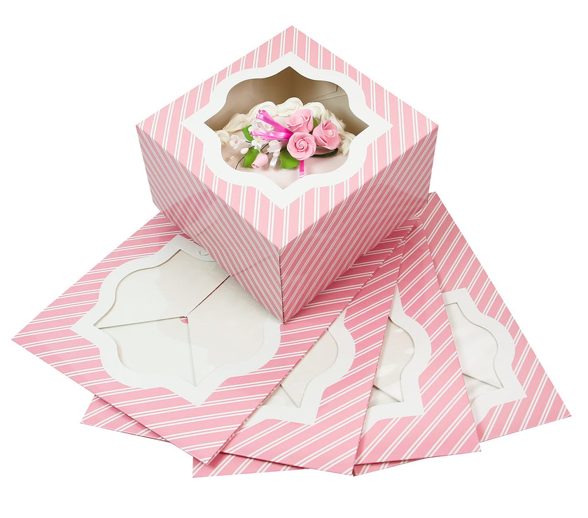 Global Sugar Art Auto-Popup Extra Deep Square Cake Box with Window, 10 x 10 x 6 Inches