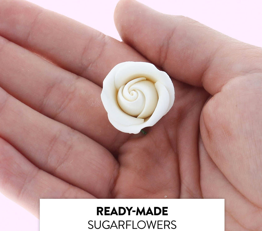 Rebecca Roses, Gum Paste Flowers for Cakes, by Global Sugar Art, White, Small