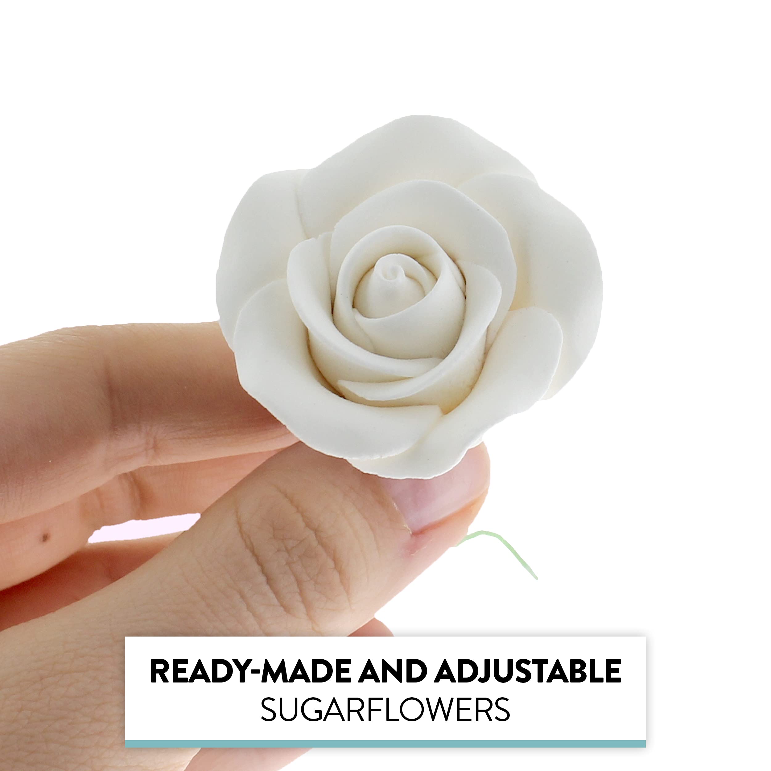 Classic Tea Rose Sugar Cake Flowers, by Global Sugar Art, Wired, White, Small-Medium