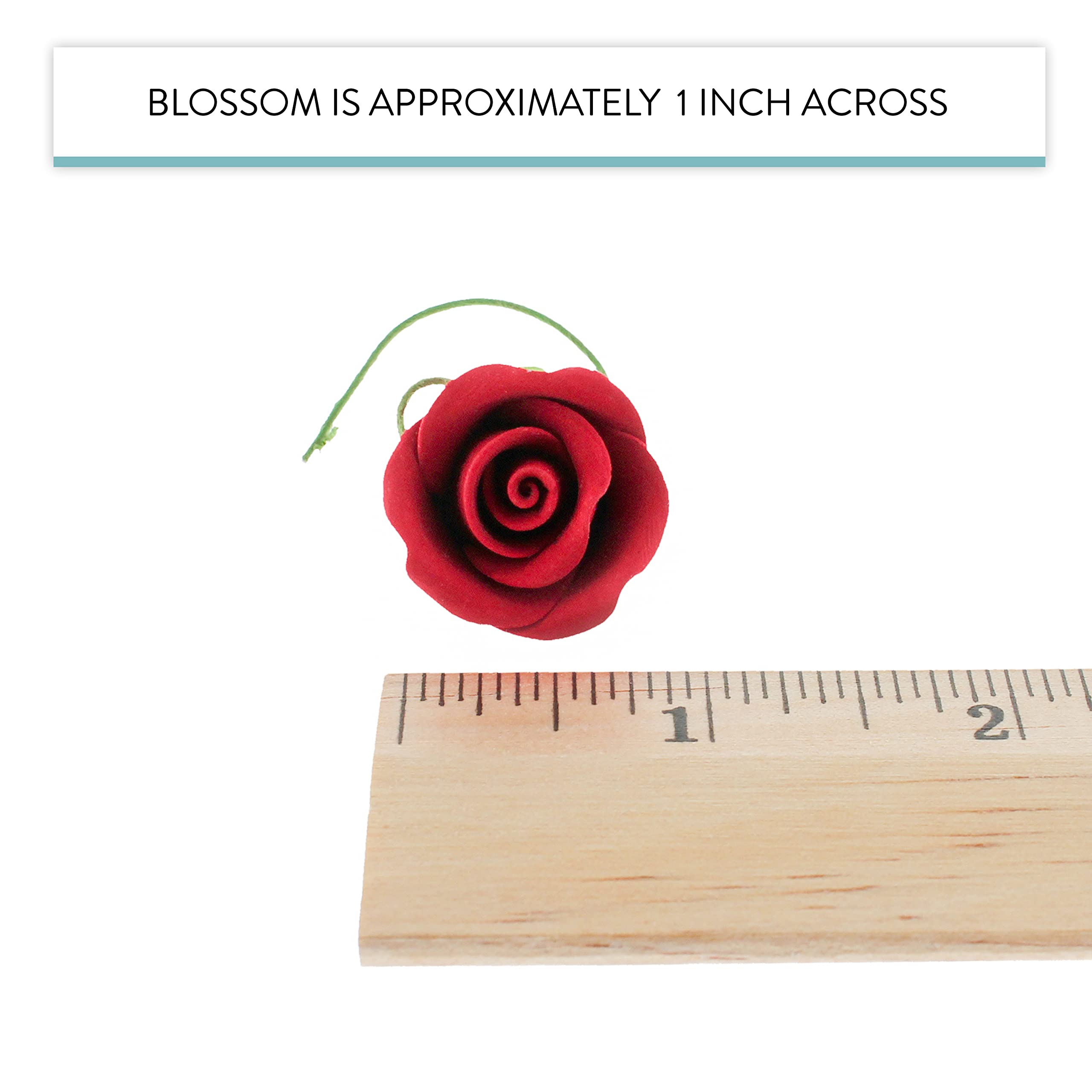 Classic Tea Rose Sugar Cake Flowers, by Global Sugar Art, Wired, Red with Green Calyx, Small