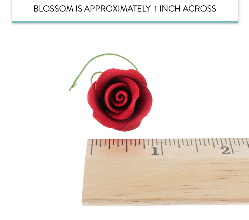 Classic Tea Rose Sugar Cake Flowers, by Global Sugar Art, Wired, Red with Green Calyx, Small