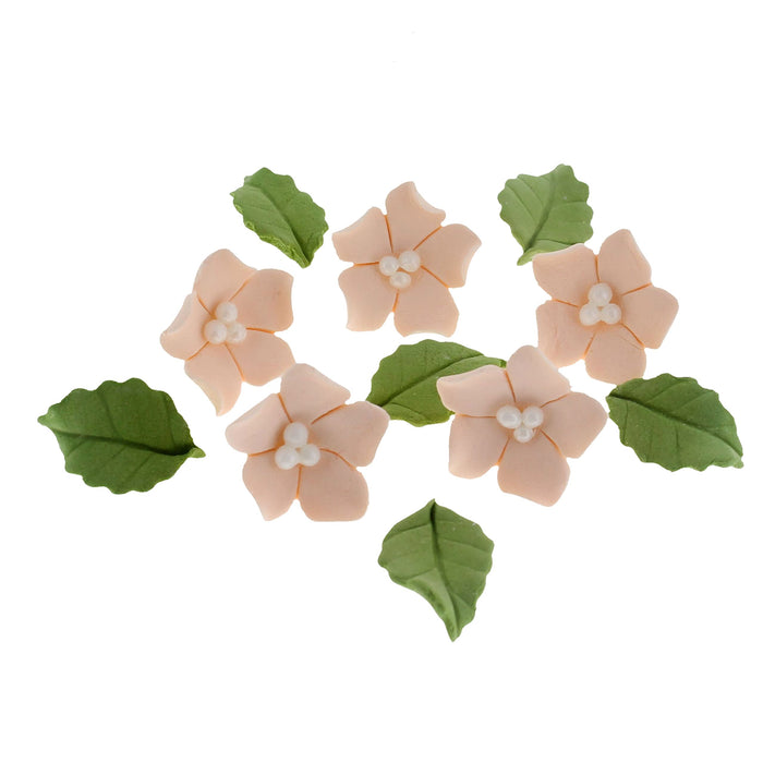 Flower Blossoms with Leaves, Edible Sugar Flowers for Cakes & Cupcakes, by Global Sugar Art, Peach
