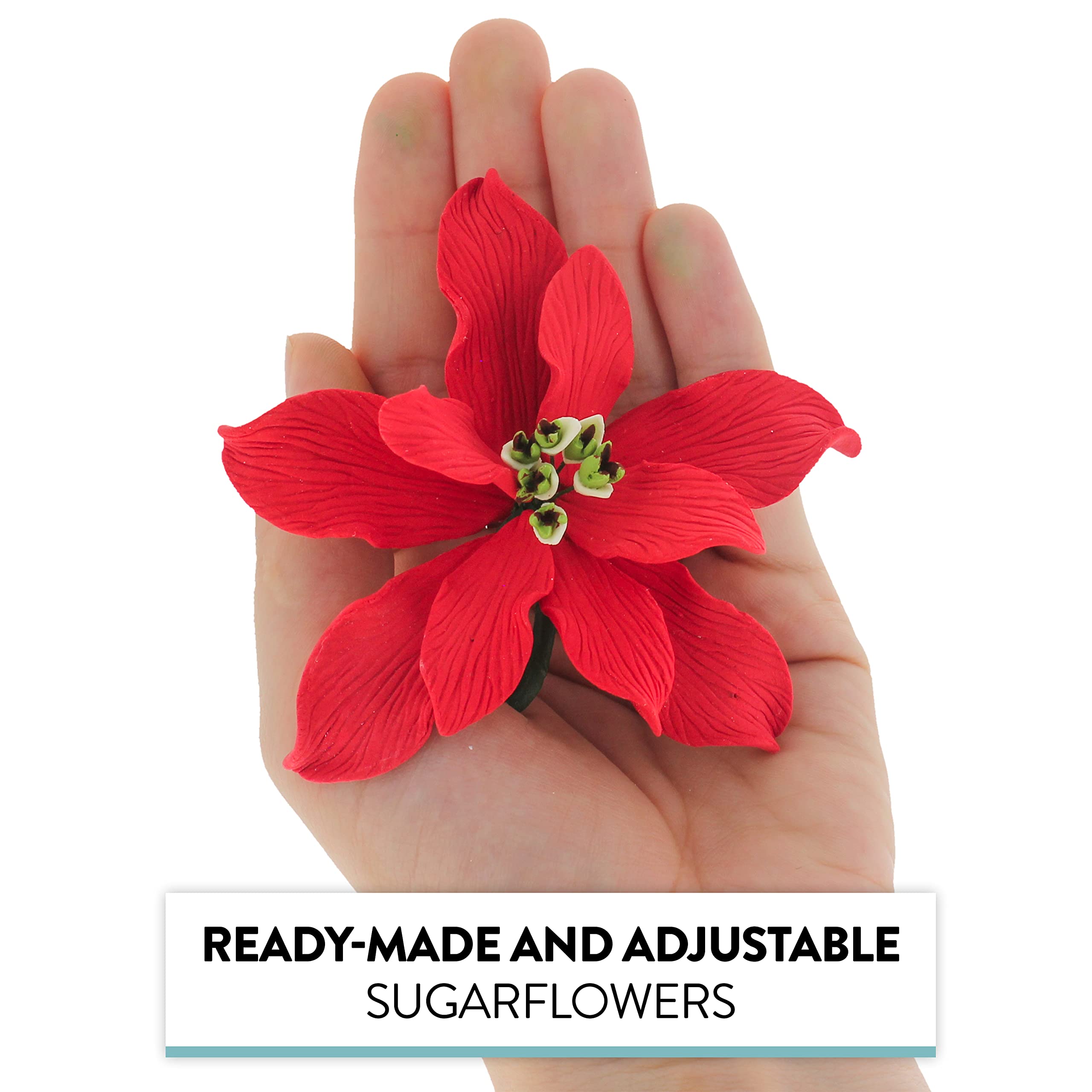 Christmas Poinsettia Sugar Flowers for Cakes, by Global Sugar Art, Small Poinsettia