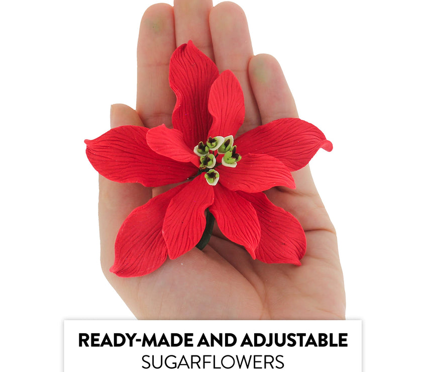 Christmas Poinsettia Sugar Flowers for Cakes, by Global Sugar Art, Small Poinsettia