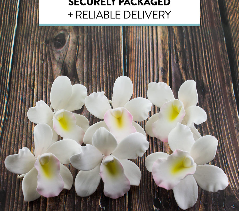 Orchid Sugar Cake Flowers, Pearly Orchids, by Global Sugar Art, Small, White, 6 Count