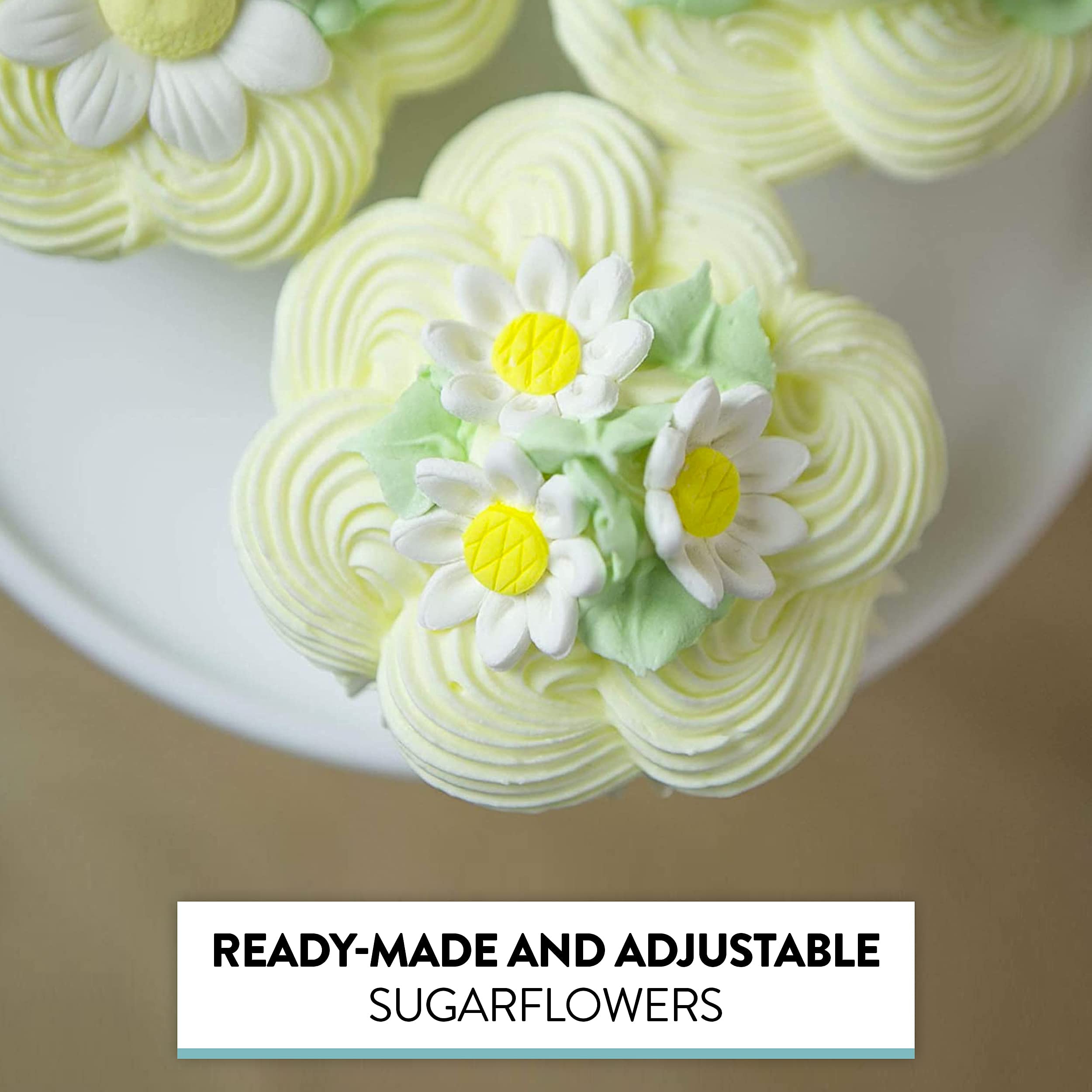 Edible Daisy Cake Decorations, White and Yellow Sugar Flowers, Unwired 3/4 Inch, Daisy Cupcake Toppers, Edible Flowers Cake Decorations by Chef Alan Tetreault, Global Sugar Art