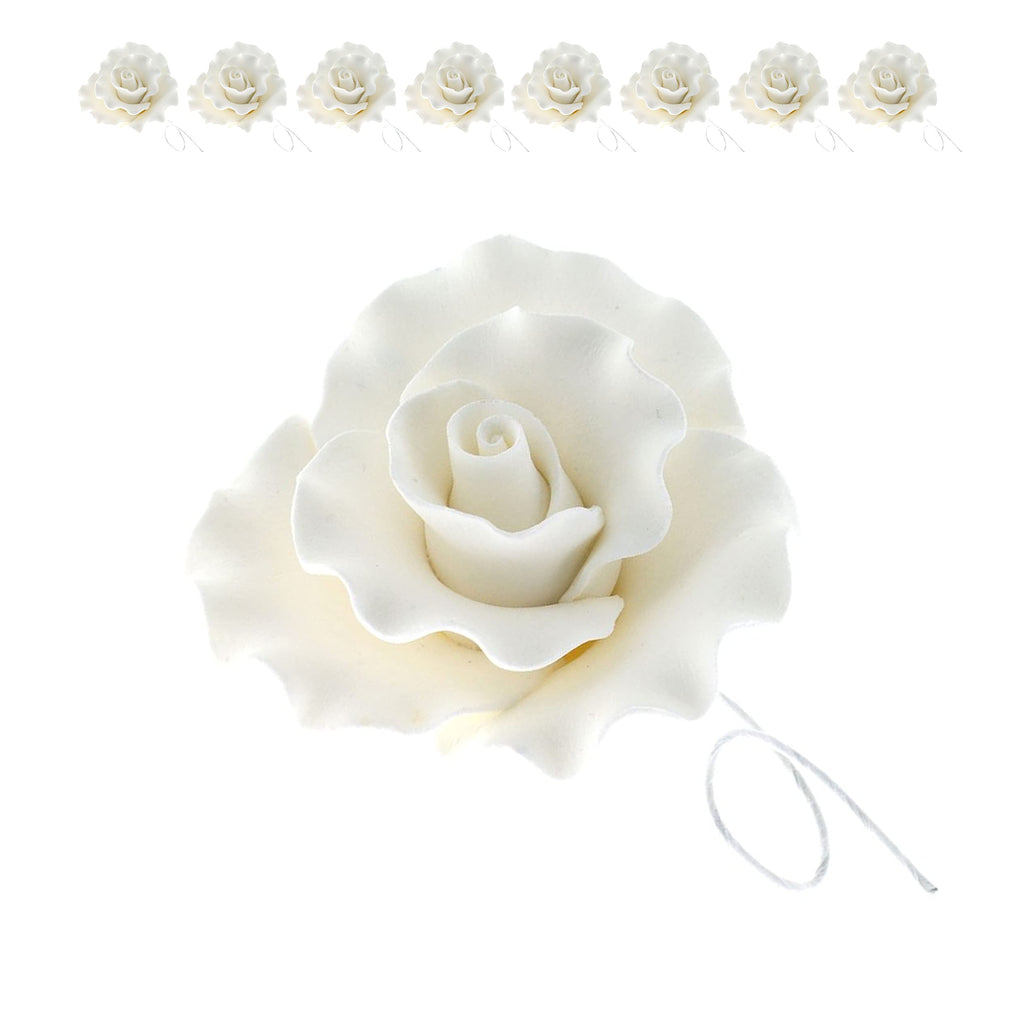 Aussie Roses, White Cake Toppers by Global Sugar Art, White, 8 Count