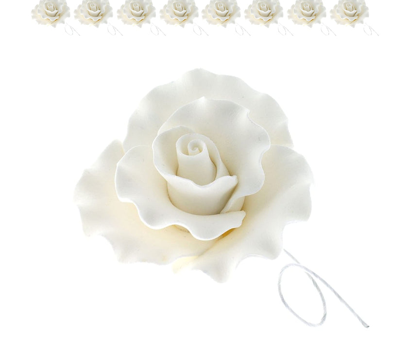 Aussie Roses, White Cake Toppers by Global Sugar Art, White, 8 Count