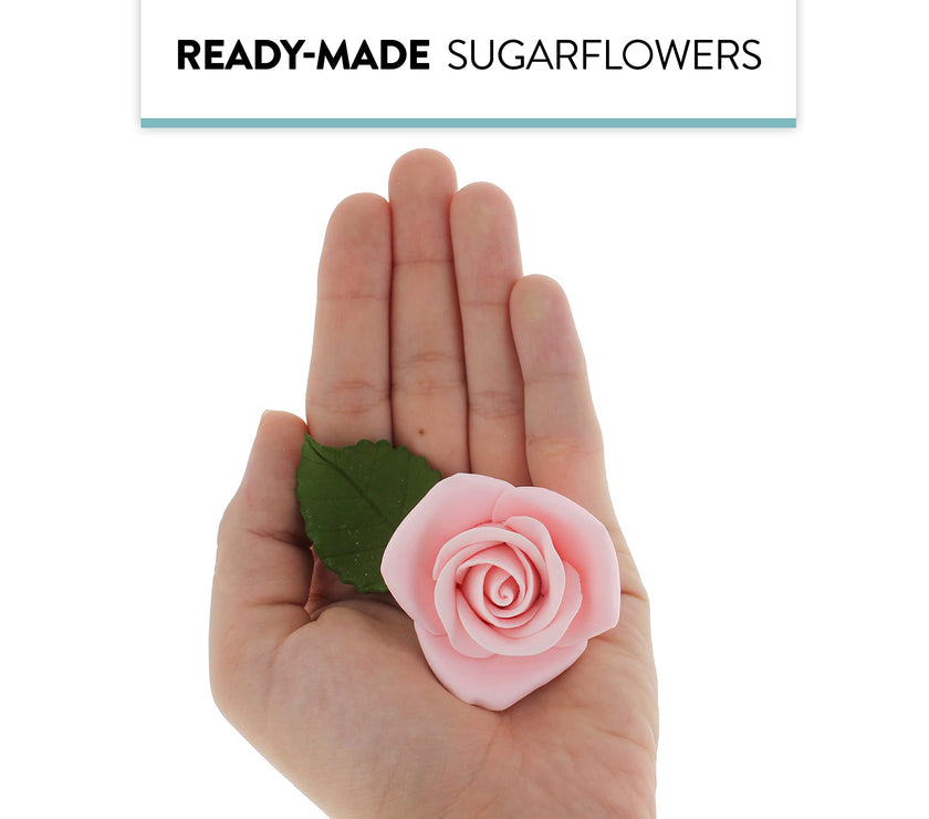 Peace Rose Sugar Flowers with Leaves, Cake Decorating Kit, by Global Sugar Art, Medium, Pink